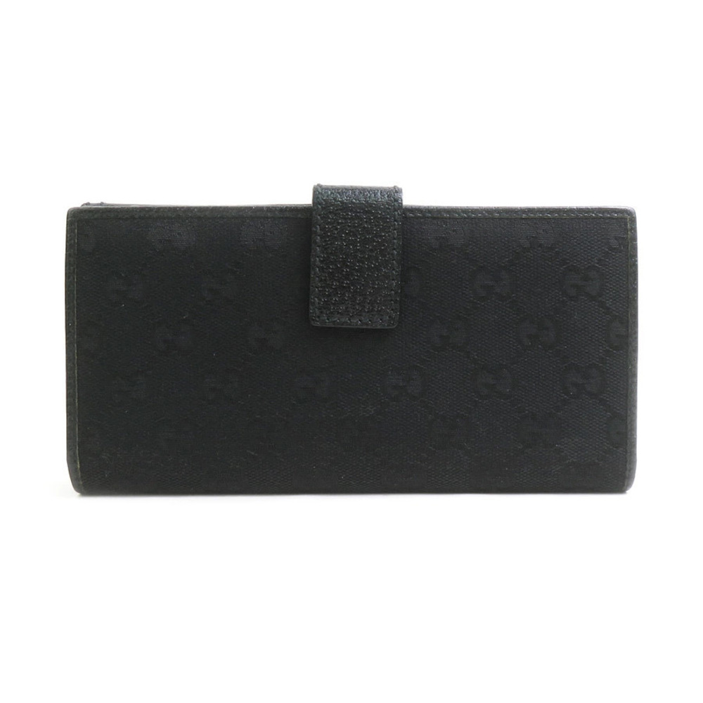 Gucci 2way Bi fold leather Bamboo Black long GG wallet canvas Black